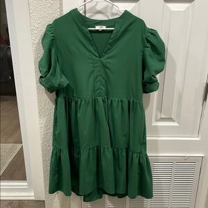 Entro Chic Green Puff Sleeve Dress